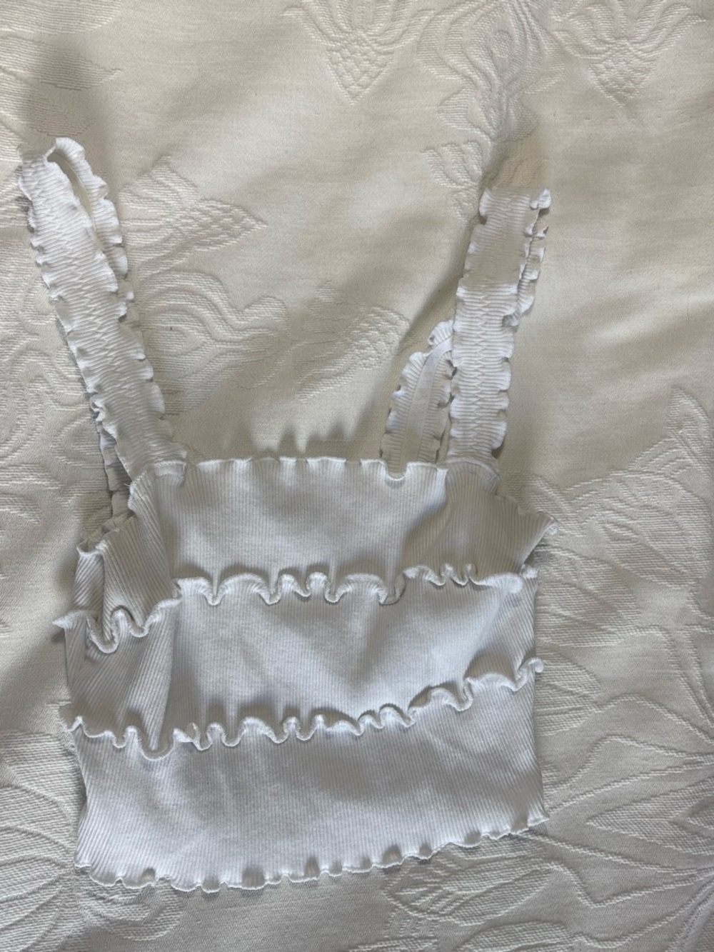 White ruffle crop top